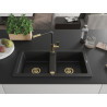 Mexen Mario 2-bowl granite kitchen sink with Flora faucet, black - 6504-77-670401-57-G