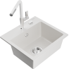 Mexen Milo granite kitchen sink 1-bowl with Flora kitchen faucet, white - 6505-20-670401-02