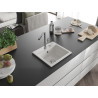 Mexen Milo 1-bowl granite sink with Flora kitchen faucet, white - 6505-20-670401-06