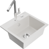 Mexen Milo 1-compartment granite sink with a kitchen mixer tap Flora, White - 6505-20-670401-06