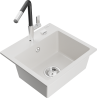 Mexen Milo 1-bowl granite sink with Flora kitchen faucet, white - 6505-20-670401-07