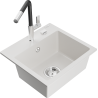 Mexen Milo granite sink 1-bowl with Flora kitchen tap, white - 6505-20-670401-07