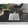 Mexen Milo single-bowl granite sink with kitchen faucet Flora, white - 6505-20-670401-07-B