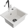 Mexen Milo granite sink 1-chamber with Flora kitchen faucet, white - 6505-20-670401-07-B
