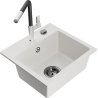 Mexen Milo single-bowl granite sink with kitchen faucet Flora, white - 6505-20-670401-07-B
