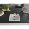 Mexen Milo granite kitchen sink 1-bowl with Flora kitchen faucet, white - 6505-20-670401-57-B