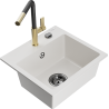 Mexen Milo granite single-bowl sink with Flora kitchen faucet, white - 6505-20-670401-57-B