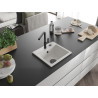 Mexen Milo granite sink 1-bowl with Flora kitchen faucet, white - 6505-20-670401-70-B