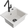 Mexen Milo granite kitchen sink 1-bowl with Flora kitchen faucet, white - 6505-20-670401-70-B
