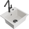 Mexen Milo granite sink 1-bowl with Flora kitchen faucet, white - 6505-20-670401-70-B
