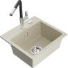 Mexen Milo 1-bowl granite sink with Flora kitchen faucet, beige - 6505-69-670401-07