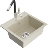 Mexen Milo 1-compartment granite sink with a kitchen mixer tap Flora, Beige - 6505-69-670401-07