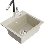 Mexen Milo 1-bowl granite sink with Flora kitchen faucet, beige - 6505-69-670401-07