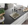 Mexen Milo 1-bowl granite sink with Flora kitchen faucet, beige - 6505-69-670401-07-B