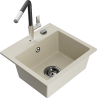 Mexen Milo 1-bowl granite sink with Flora kitchen faucet, beige - 6505-69-670401-07-B