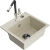 Mexen Milo granite kitchen sink 1-bowl with Flora kitchen faucet, beige - 6505-69-670401-07-B