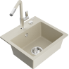 Mexen Milo 1-compartment granite sink with a kitchen mixer tap Flora, Beige - 6505-69-670401-09