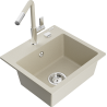 Mexen Milo one-bowl granite sink with Flora kitchen tap, beige - 6505-69-670401-09