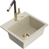Mexen Milo granite sink 1-bowl with Flora kitchen mixer, beige - 6505-69-670401-57-G