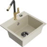 Mexen Milo 1-bowl granite sink with Flora kitchen faucet, beige - 6505-69-670401-57-B