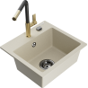 Mexen Milo 1-compartment granite sink with a kitchen mixer tap Flora, Beige - 6505-69-670401-57-B