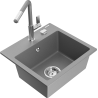Mexen Milo 1-bowl granite sink with Flora kitchen faucet, gray - 6505-71-670401-06