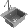 Mexen Milo granite kitchen sink single-bowl with Flora kitchen faucet, gray - 6505-71-670401-06
