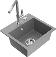 Mexen Milo 1-bowl Granite Sink with Flora Kitchen Tap, Grey - 6505-71-670401-06