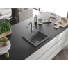 Mexen Milo 1-bowl granite sink with Flora kitchen tap, grey - 6505-71-670401-07