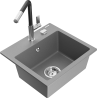 Mexen Milo 1-bowl granite sink with Flora kitchen faucet, gray - 6505-71-670401-07
