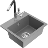 Mexen Milo granite kitchen sink with 1 chamber and Flora kitchen faucet, gray - 6505-71-670401-07