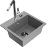 Mexen Milo granite kitchen sink 1-bowl with Flora kitchen faucet, gray - 6505-71-670401-07-B