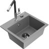 Mexen Milo single-bowl granite sink with Flora kitchen faucet, gray - 6505-71-670401-07-B