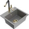 Mexen Milo 1-bowl granite kitchen sink with Flora tap, grey - 6505-71-670401-57-G