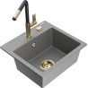 Mexen Milo 1-compartment granite sink with a kitchen mixer tap Flora, Grey - 6505-71-670401-57-G
