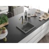 Mexen Milo granite kitchen sink 1-bowl with Flora kitchen tap, grey - 6505-71-670401-57-B