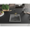 Mexen Milo 1-bowl granite sink with Flora kitchen faucet, gray - 6505-71-670401-57-B