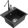 Mexen Milo 1-bowl granite sink with Flora kitchen faucet, black/silver metallic - 6505-73-670401-00