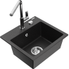 Mexen Milo 1-compartment granite sink with a kitchen mixer tap Flora, Black/Silver metallic - 6505-73-670401-00