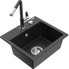 Mexen Milo single-bowl granite sink with Flora kitchen faucet, black/silver metallic - 6505-73-670401-07