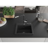 Mexen Milo granite kitchen sink 1-bowl with Flora faucet, black/silver metallic - 6505-73-670401-07-B