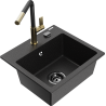 Mexen Milo 1-compartment granite sink with a kitchen mixer tap Flora, Black/Silver metallic - 6505-73-670401-57-B