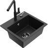 Mexen Milo 1-bowl granite sink with Flora kitchen faucet, black/silver metallic - 6505-73-670401-70-B