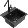 Mexen Milo 1-bowl granite sink with Flora kitchen tap, black/silver metallic - 6505-73-670401-70-B