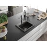 Mexen Milo 1-bowl granite sink with Flora kitchen tap, black/gold metallic - 6505-75-670401-00