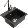 Mexen Milo 1-bowl granite sink with Flora kitchen faucet, black/gold metallic - 6505-75-670401-00