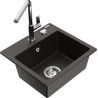 Mexen Milo 1-compartment granite sink with a kitchen mixer tap Flora, Black/Gold metallic - 6505-75-670401-00