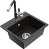 Mexen Milo 1-bowl granite sink with Flora kitchen faucet, black/gold metallic - 6505-75-670401-07