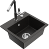 Mexen Milo single-bowl granite sink with Flora kitchen faucet, black/gold metallic - 6505-75-670401-07
