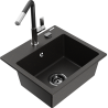 Mexen Milo Granite Kitchen Sink 1-Bowl with Flora Kitchen Faucet, Black/Gold Metallic - 6505-75-670401-07-B